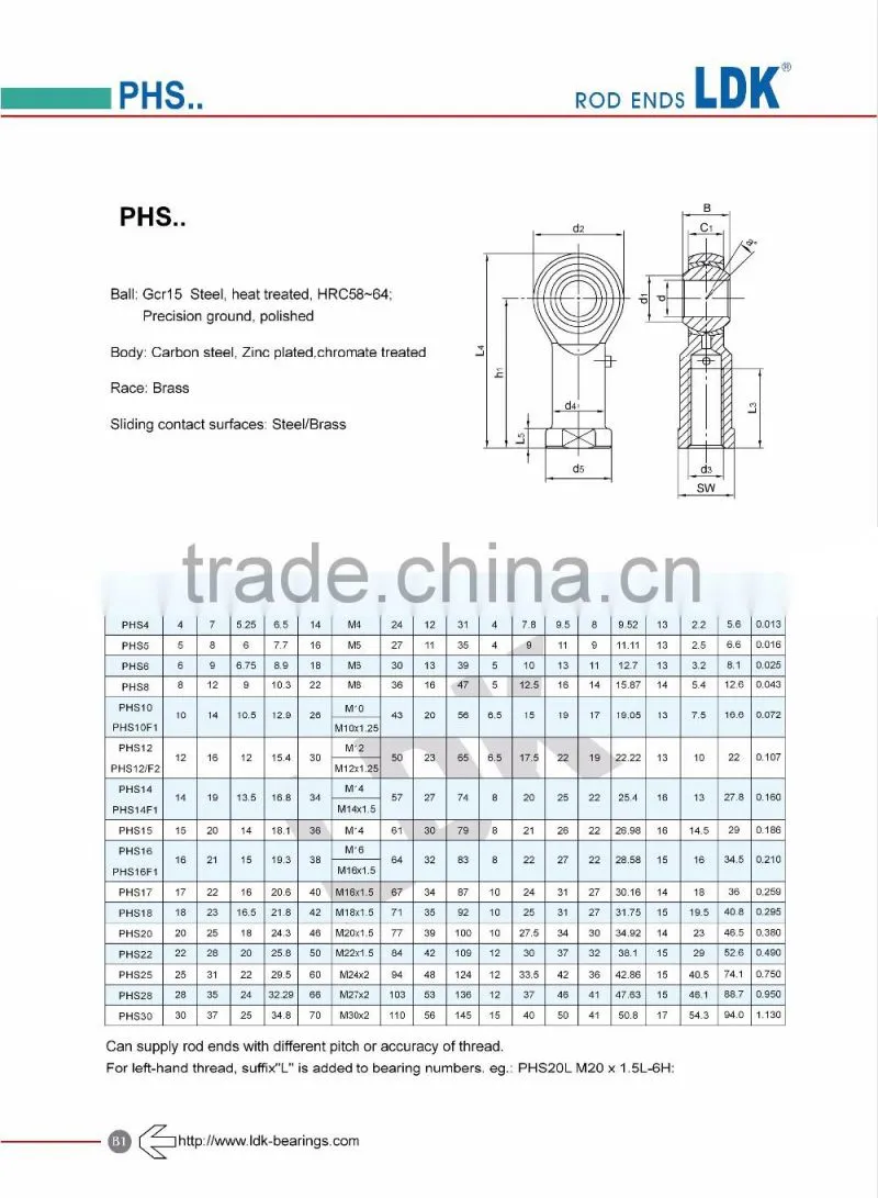 TS16949 certification economic PHS steel rod end joint bearing