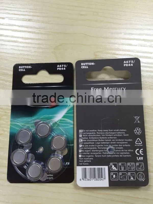 Free mercury A10 / A13 / A312 / A675 hearing aid battery mercury free batteries