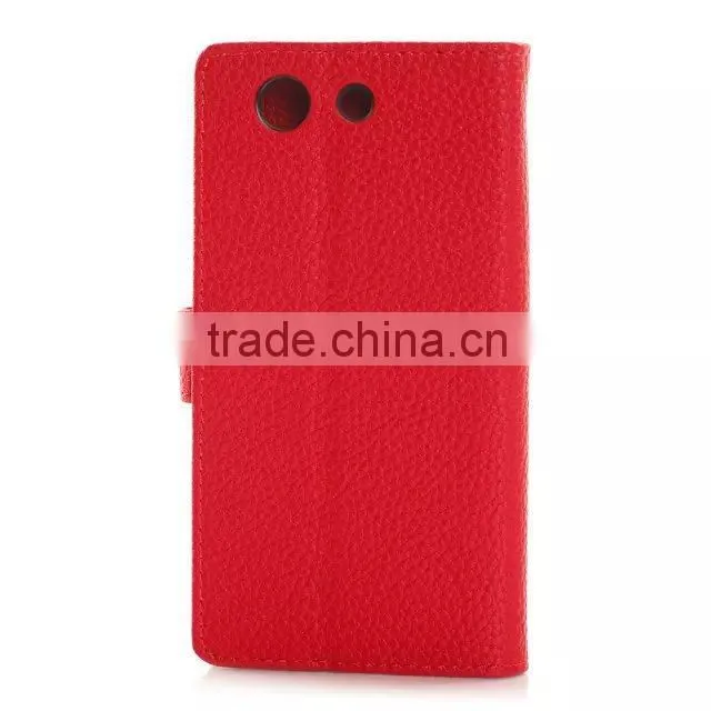 Hot selling Red Litchi wallet case for Sony Xperia Z3 mini