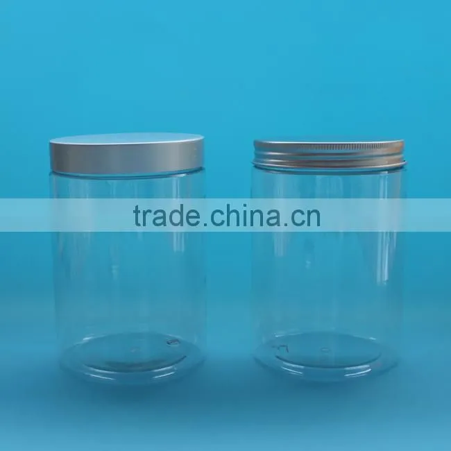 Round clear 750ml plastic PET jars, 750g 25oz Clear PET plastic jar with aluminum cap