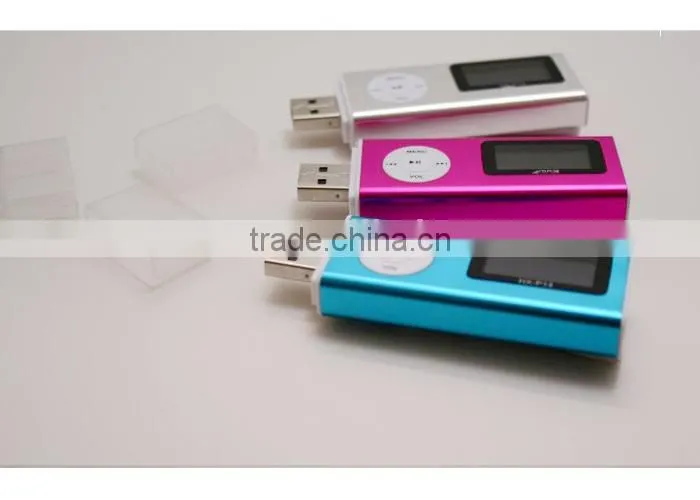 2-in-1 blue Mini Clip LCD Screen USB MP3 Player with speaker