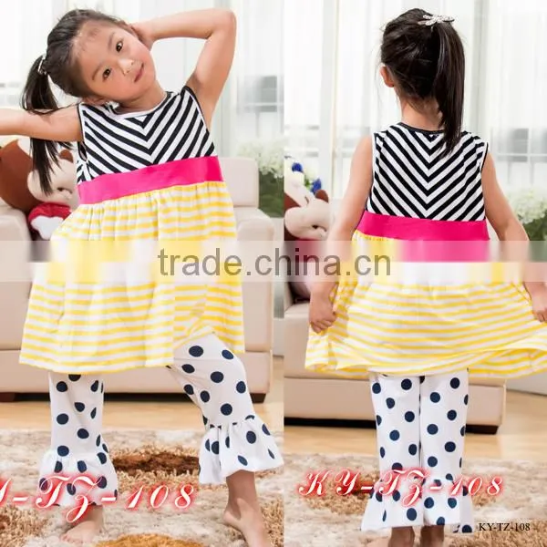 online wholesale children's boutique 2 pieces sets baby girls fashion design white and black dot ruffle outfits