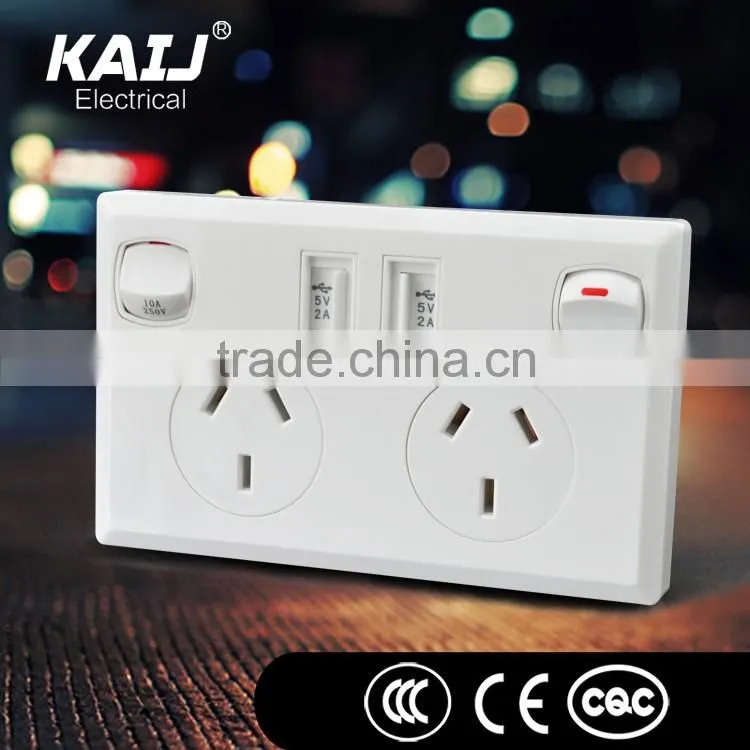 Wall Mounted double 3 pin double gang double usb switch socket