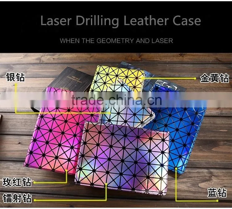 For iPad Mini Sleeve Leather Case Laser Drilling Flip Stand Cover Wallet Case