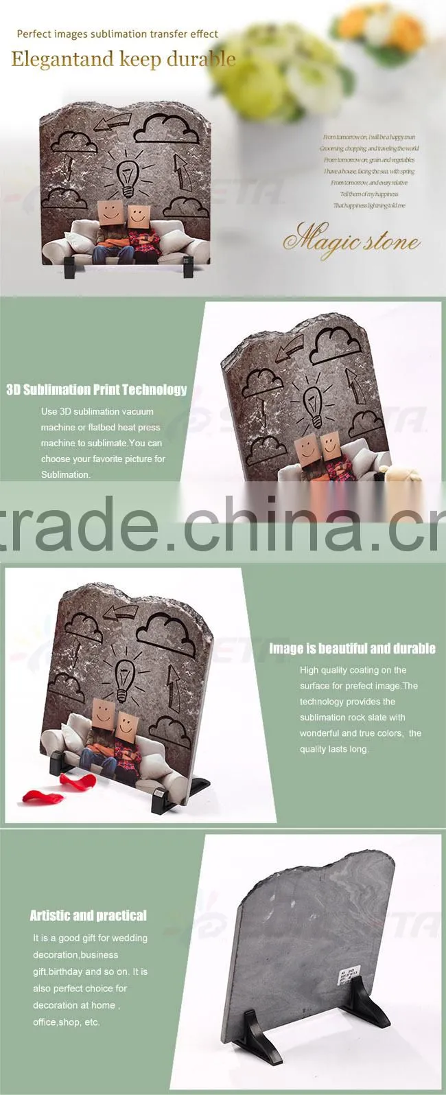 Sunmeta factory directly hot sale blank sublimation 3D decoration rock photo, slate