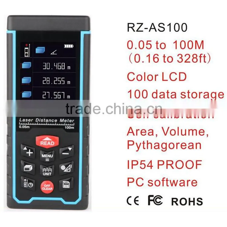 0.05-100m (0.16 to 328ft) laser rangefinder with color LCD display