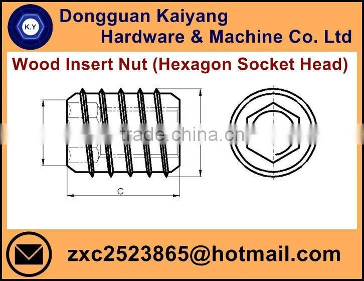 Insert Nut/ Wood Insert Nut / Hex Socket (Furniture Fastener); Bright(White)/Blue/Yellow Zinc Plated; M6, M8, M10