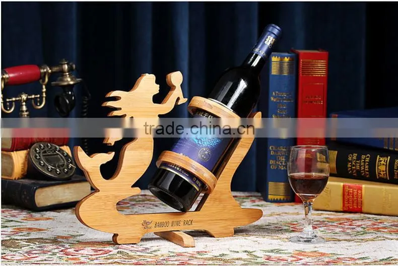 WR005/100% Bamboo Material Hot Sale Mermaid Shaped Folding Bamboo Red Wine Rack