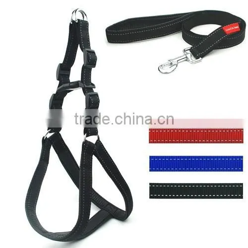 Hot-sales Comfortable Foam padded Pet Dog Harness and Leash Set with Reflective Strip