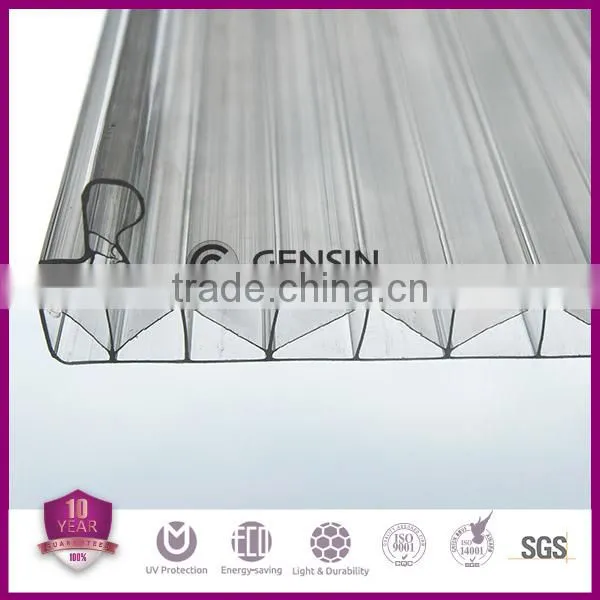 3 wall w-structure polycarbonate U-lock hollow sheets / multi-wall pc roofing sheet/pc panel