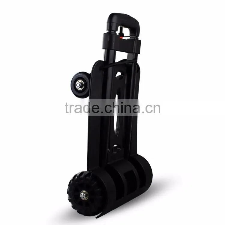 Mini Folding Shopping Cart with 2 Wheels/Lightweight Black Iron Alloy Folding Luggage Cart/ Portable Hand Trolley