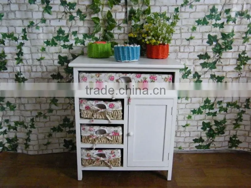 country style modern design tall white wooden cabinet with 4drawer and one door