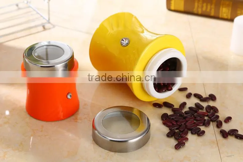 kitchenware ceramic canister set with stainless metal stand