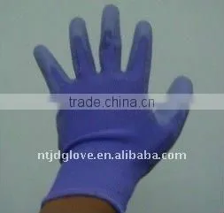 PU Glove . 13G light blue nylon liner with light Blue pu coated gloves . working gloves