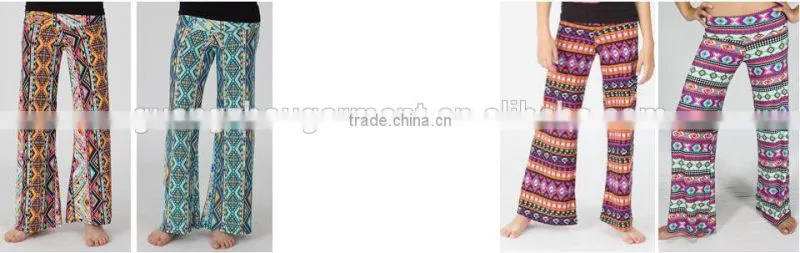 plus size adult/child wide legs yoga long pants, wholesale kids palazzo pants , unique print palazzo pants
