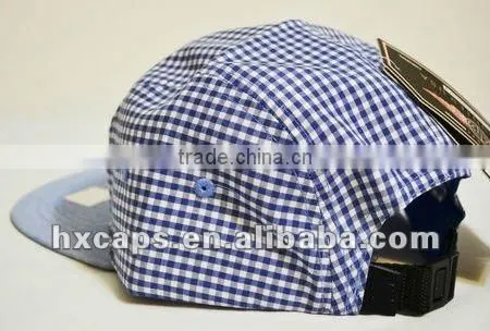 wholesale custom flat brim 5 panel flat caps plaid cap