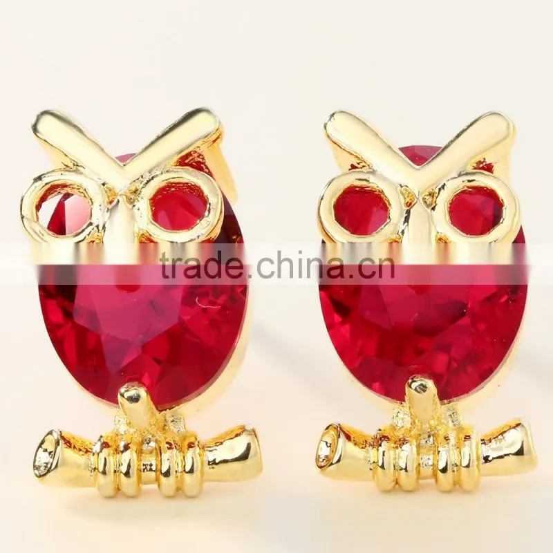 Cute gold color red zircon oval owl women jewelry party earring