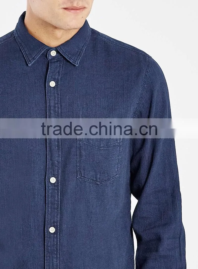 navy blue oxford long sleeve shirt with chest pocket
