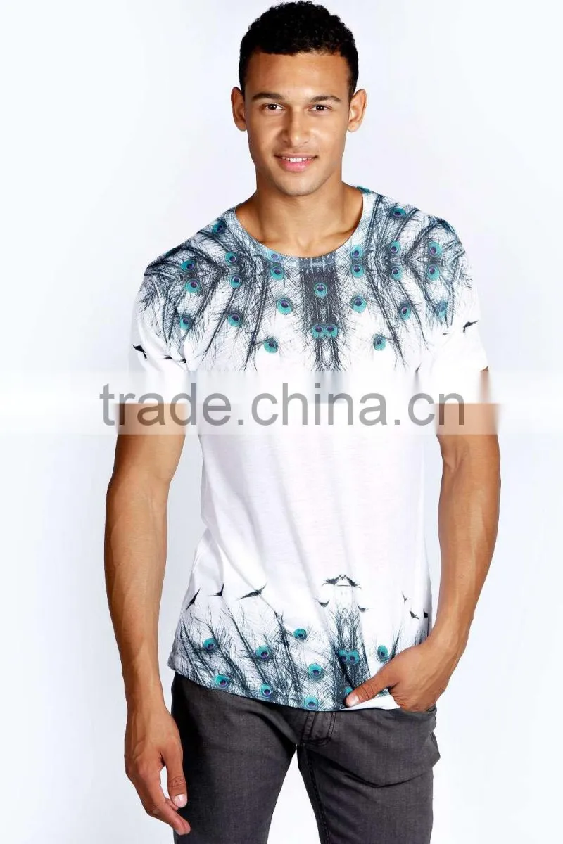Custom peacock feather printed t-shirt for men