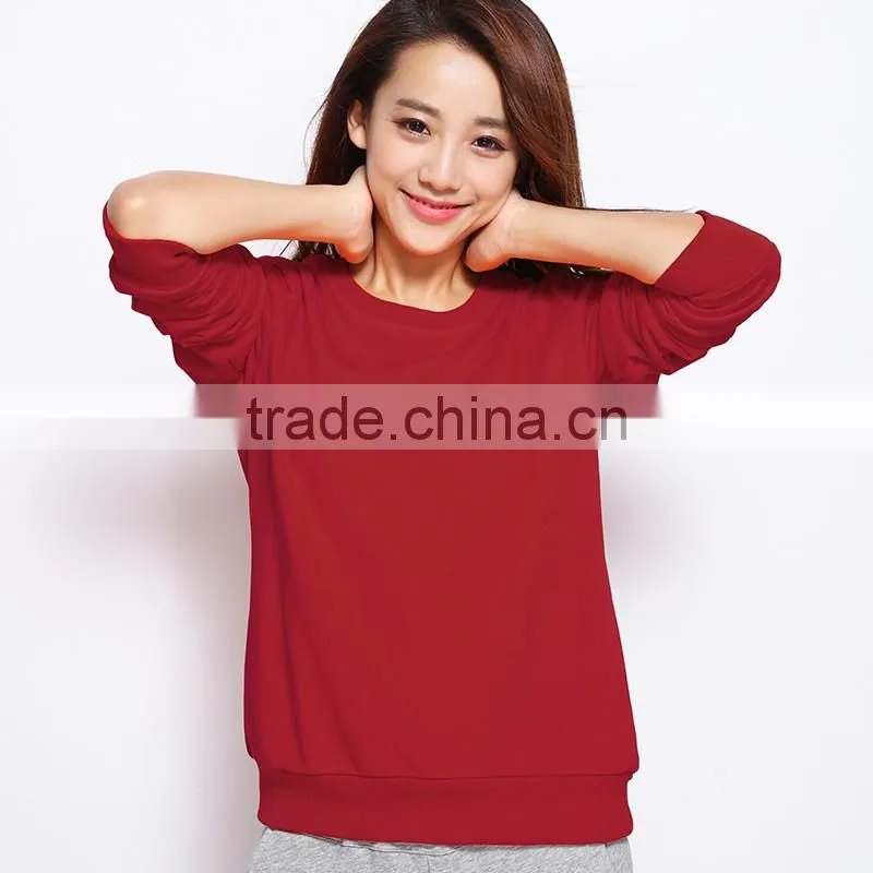 2016 Autumn womens casual pullover Long sleeve crewneck cotton sweatshirt without hood