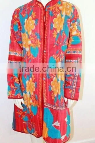 Long, Hand Quilted, Kantha Jacket, Coat -Fully Reversible