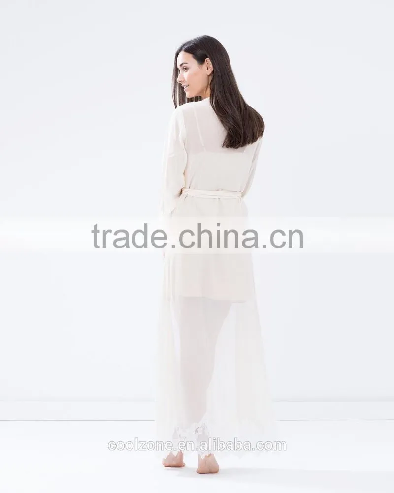 Sexy relaxed fit tie-up front sheer lace bath robe for women
