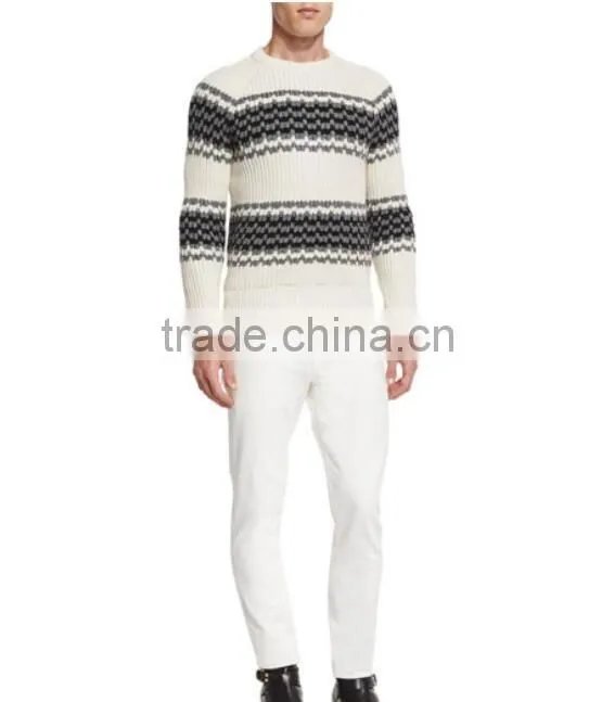 Crew neckline fashion mens sweater 2017 pullover men wholesale fitted rib sweater