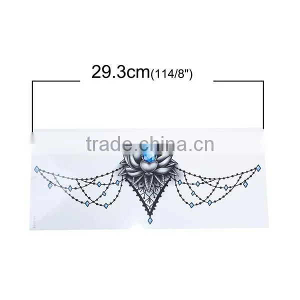 Paper Removable Waterproof Temporary Sternum Tattoo Sticker Body Art Blue Flower Pattern Temporary Tattoos For Men