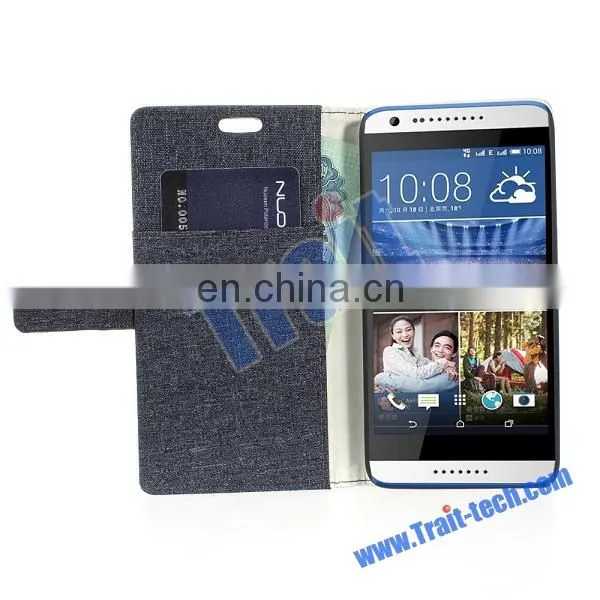 China Sale Cloth Texture Pattern Wallet Style Magnetic Buckle Side Flip Stand Case for HTC Desire 820 mini