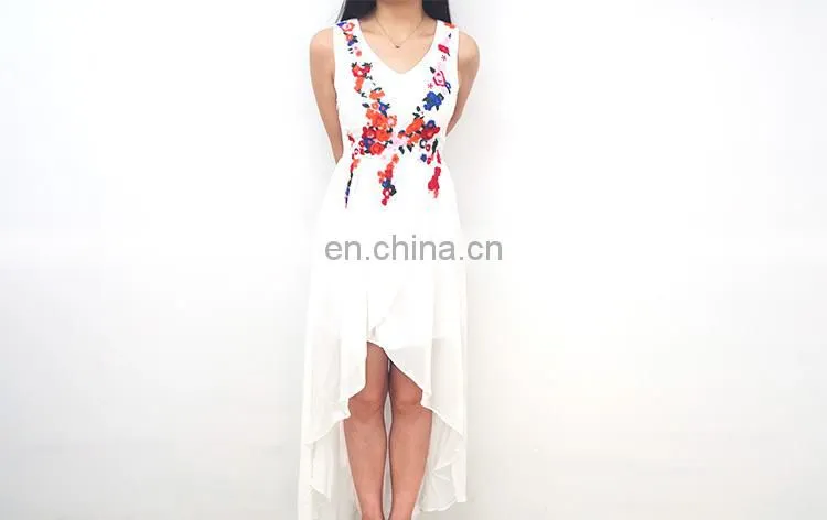 China Alibaba silk sleeveless deep v neck white embroidery women casual dresses