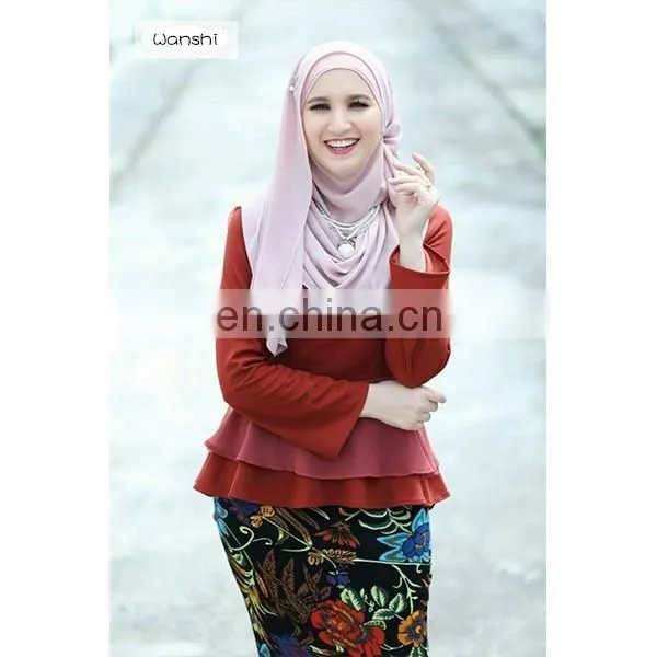 High quality women muslim dress fashion printed design elegant baju kurung peplum