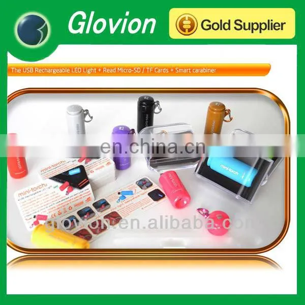 Creative item! USB rechargeable led torch light colorful portable led torch light with keychain