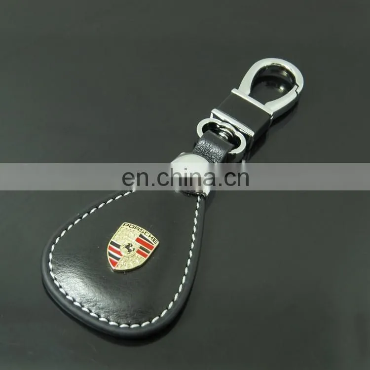 Custom embossed car logo leather key holder metal laser engraving keychain