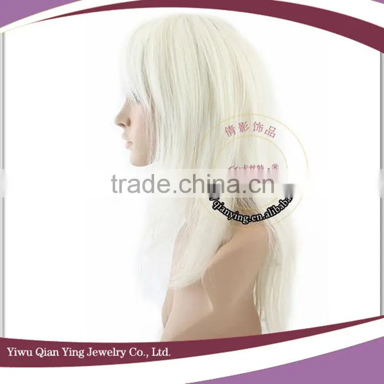 long straight high quality cheap white cosplay synthetic hair wig