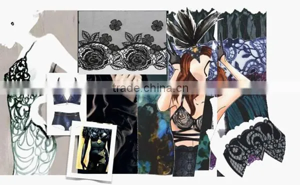 Black color embroidery lace trimming for vest