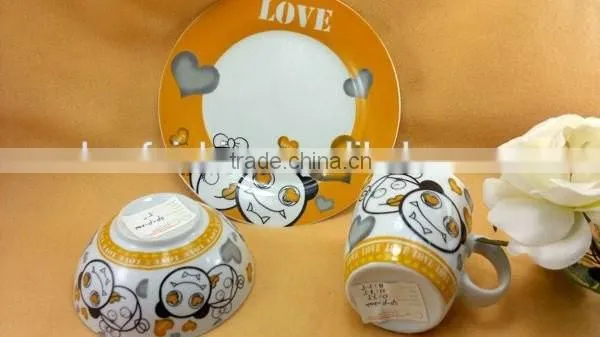 porcelain soup plate with hello kitty cat decal for kids daily use ceramic children dinner set with cheap price and good qualti
