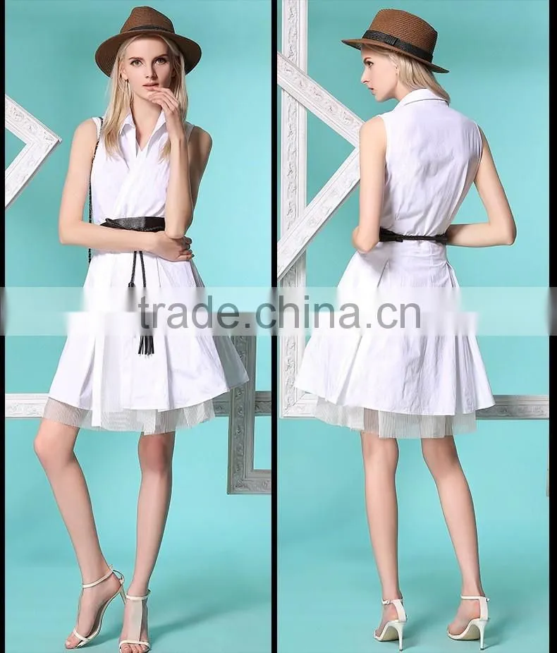 best quality girls summer sundress and white sleeveless dress with leather belt