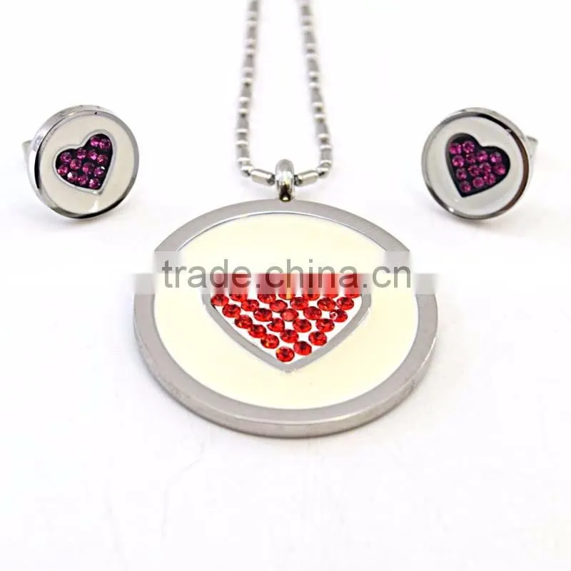 Stainless steel girlfriend heart pendant necklace earring red heart jewelry