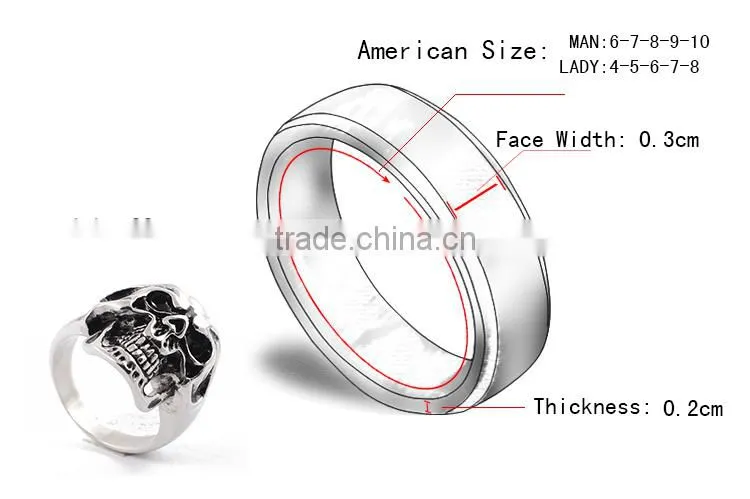 Small MOQ jewelry ring men's ring skull head silver rings