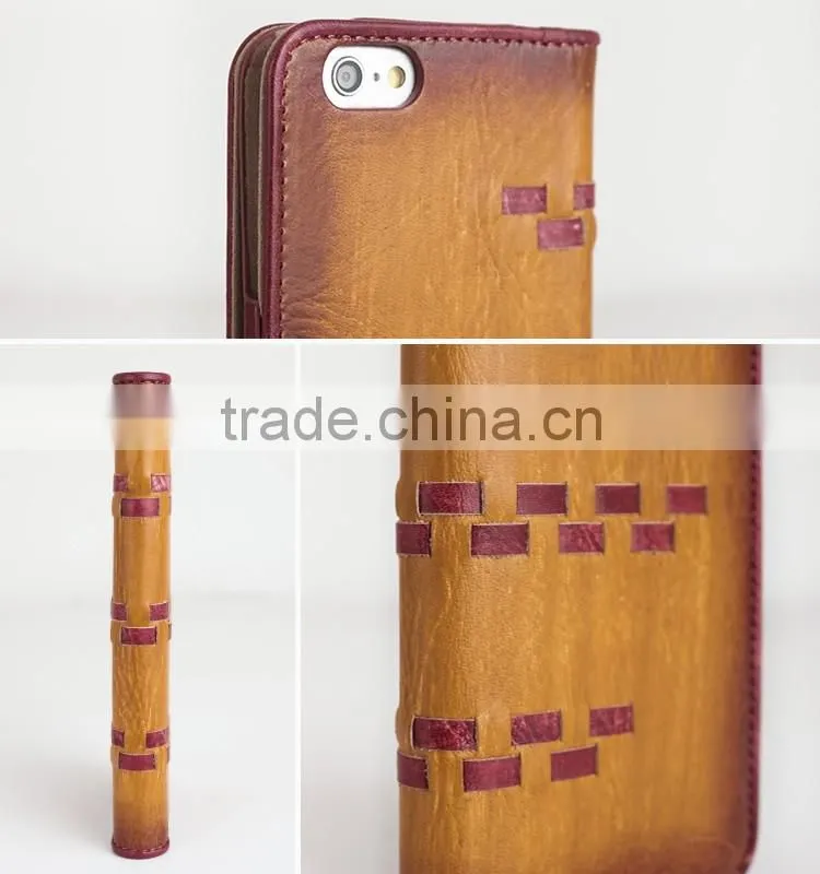 Fading&Weave Genuine Leather Cell Phone/Mobile Phone Case/Booklet for iPhone 6/6s for Lady/Women