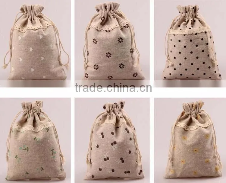 Welcome customized logo eco-linen fibric gift jewelry bag,promotion christmas drawstring gift bags