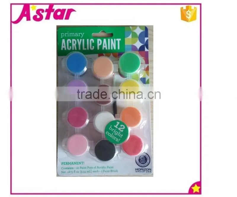 12 colors primary acrylic paint with a brush