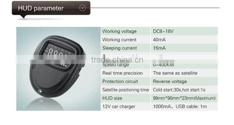A1 2.0 inch Car GPS HUD Head Up Display Vehicle-mounted Security System, Support Speed & Real Time & Altitude & Over Speed Alarm