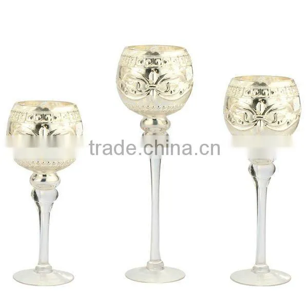 SET OF 3 BLUE CANDLEHOLDER, CHRISTMAS CANDLEHOLDER