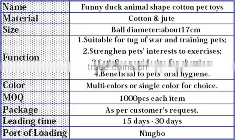 2014 all new funny duck animal shape cotton pet toys and pet products