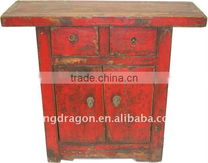 Chinese Antique Red Colour Small Cabinet with Two Drawer Two Door Cabinet 91*30*82cm
