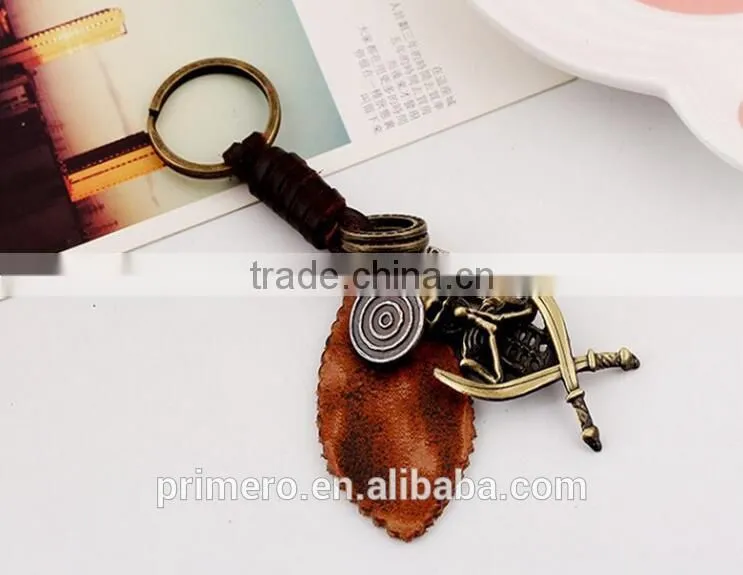 Retro Punk Jewelry Alloy Skull Braided Men Real Leather Skeleton Key Chains
