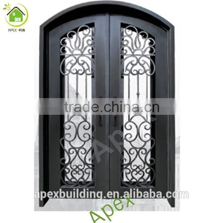 Arc top front door with iron and glass/security iron doors