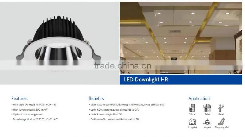 LED Downlight 5W-42W CE/CB/SAA Certification high lumen efficacy Office, hotel and shopping mall