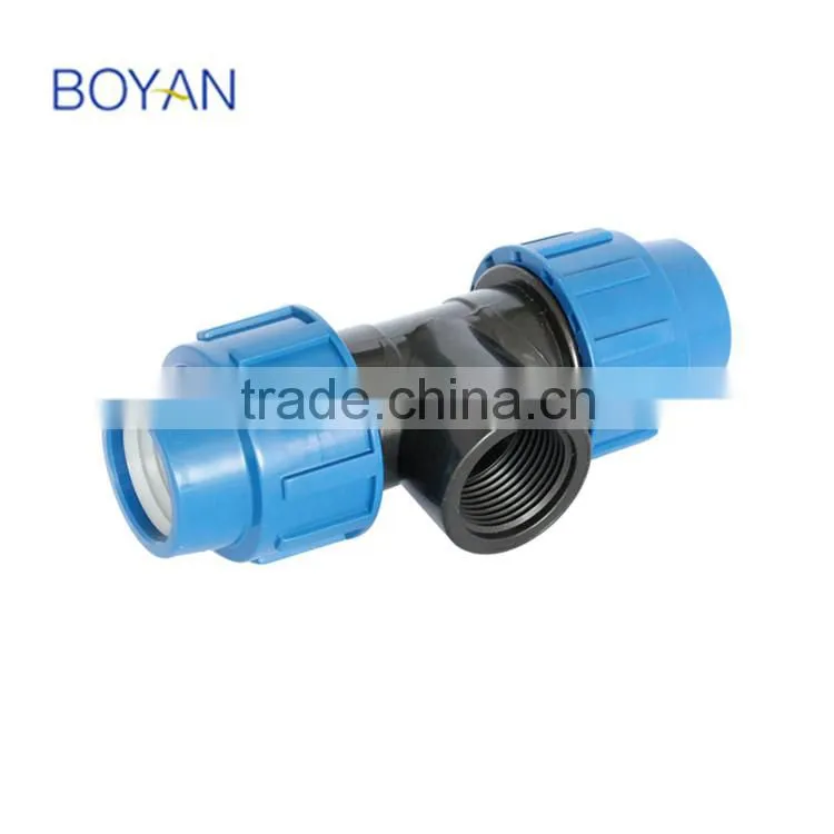 zhejiang plastic pipe fitting pp compression female tee